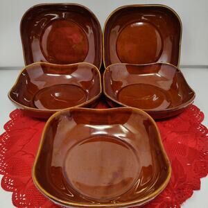 5X Glazed Square Hall Bowl 1211 USA Brown